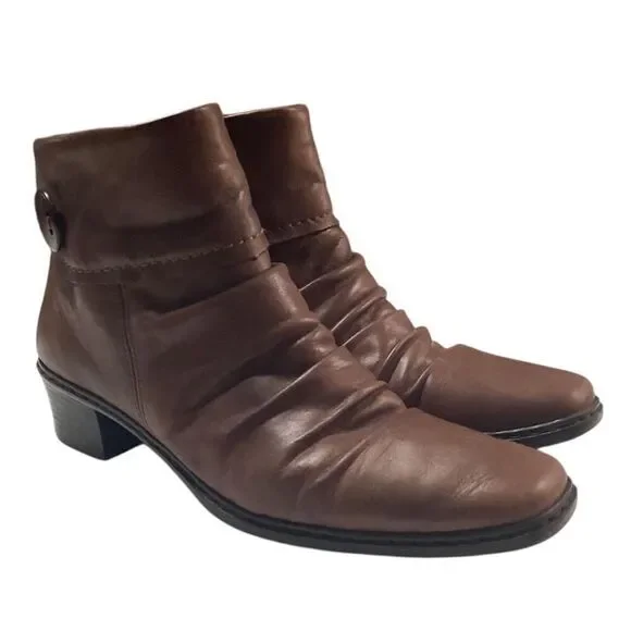 Rieker Ankle Boots Womens 10 Brown Kendra Slouchy Leather Zip Warm Lined Button - Picture 2 of 8